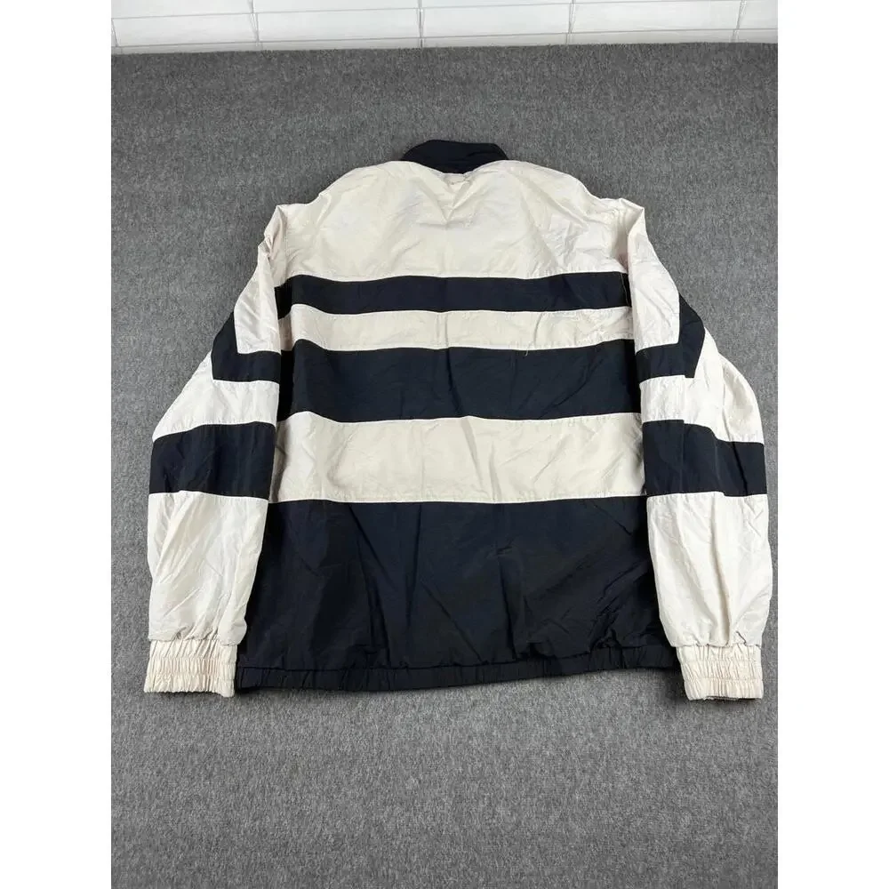 True Religion Black and White Stripe Zip Pullover Nylon Outer Shell Coats Sz XL‎